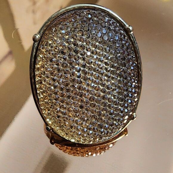 🐢 Vintage Ring Stretch Band Gold Rhinestone Circular Disc Ring 1” Diameter - Picture 8 of 8